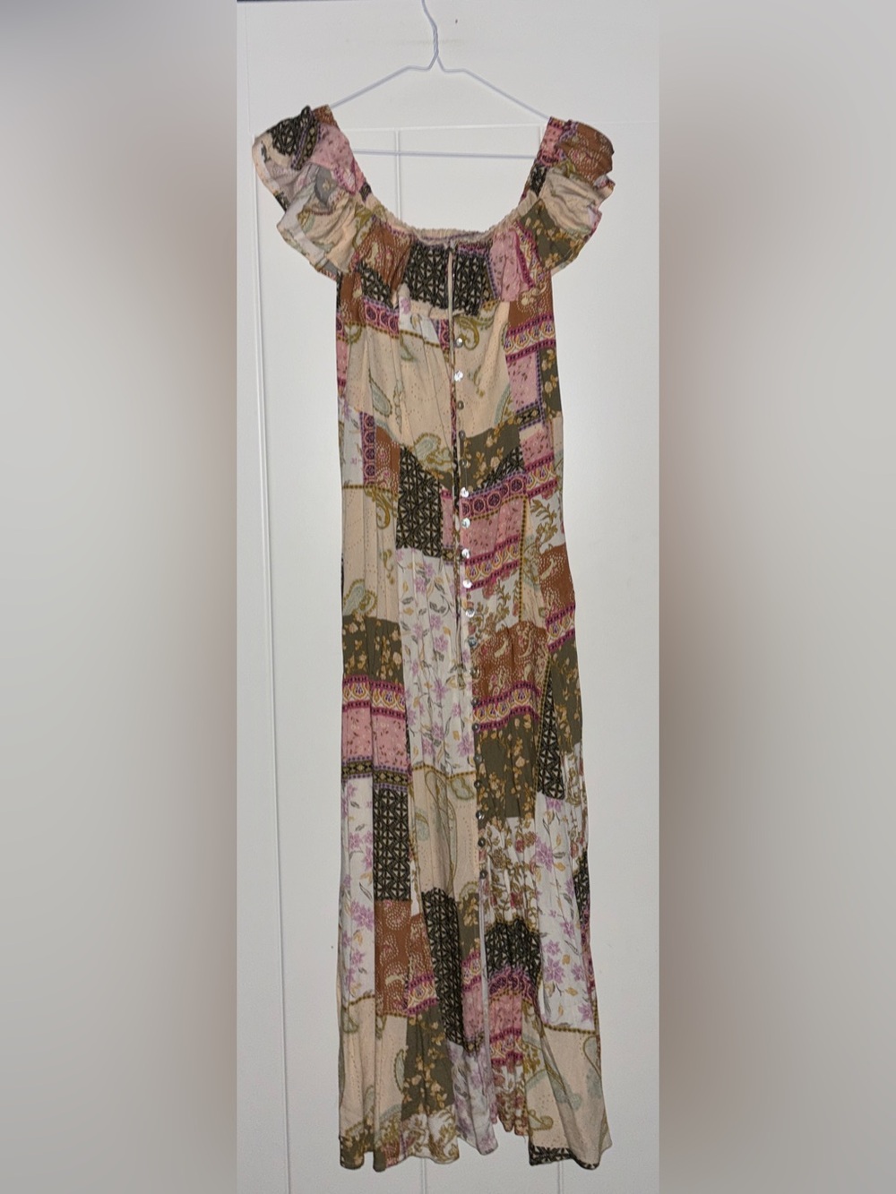 Z Supply‎ Veda Patchwork Off The Shoulder Dress Women M Earthy Prairie Boho NEW